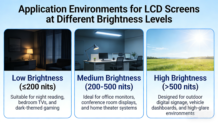 Application environments corresponding to LCD screens of different brightness 