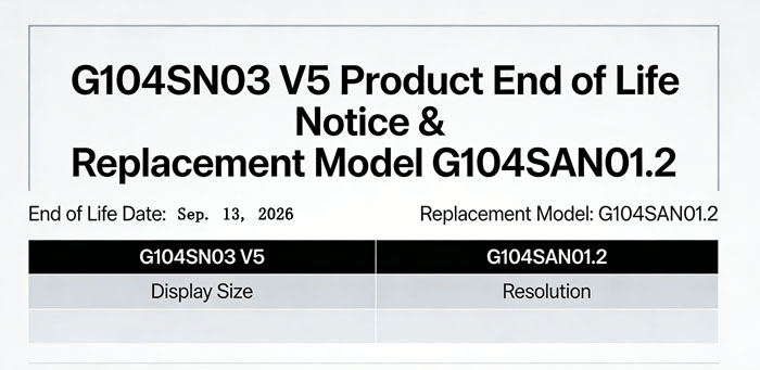G104SN03 V5 Product End of Life Notice & Replacement Model G104SAN01.2