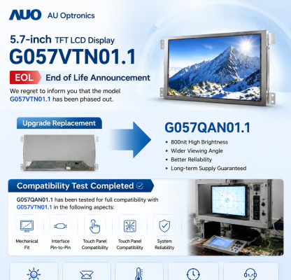 AU 5.7-inch G057VTN01.1 discontinuation, upgrade, replacement announcement