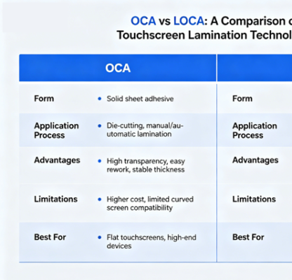 OCA film adhesive (solid) vs LOCA water-based adhesive (liquid OCR)