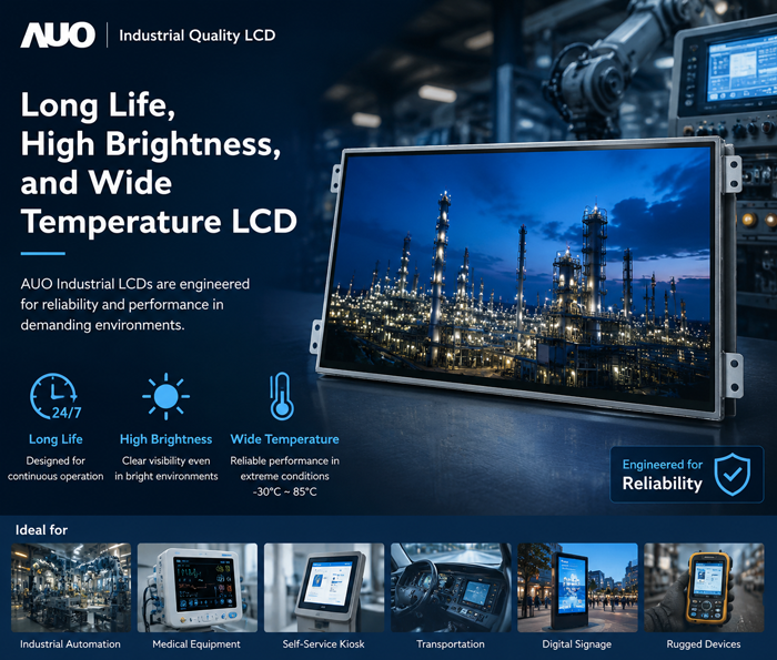 AU Optronics Industrial Quality: Long Life, High Brightness, and Wide Temperatur