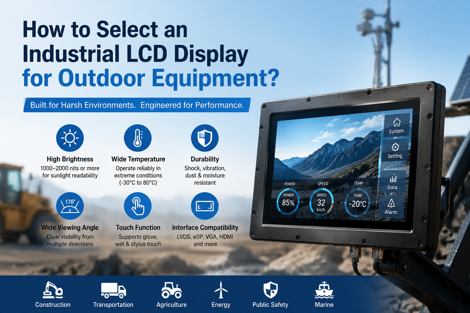 How to Select an Industrial LCD Display for Outdoor Equipment?